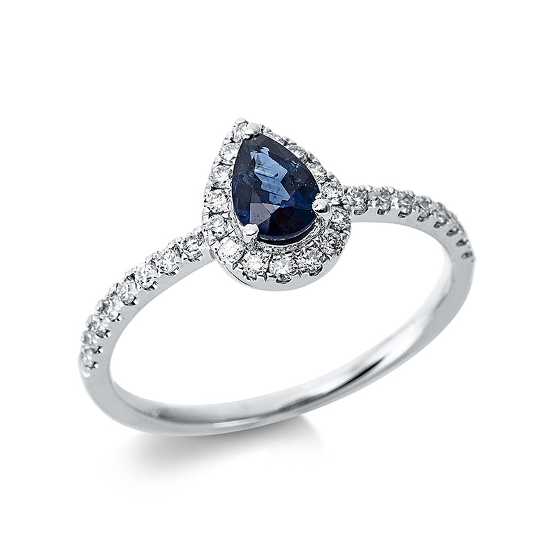 Ring mit Saphir  aus 750/-18 Karat Weißgold mit 31 Diamanten 0