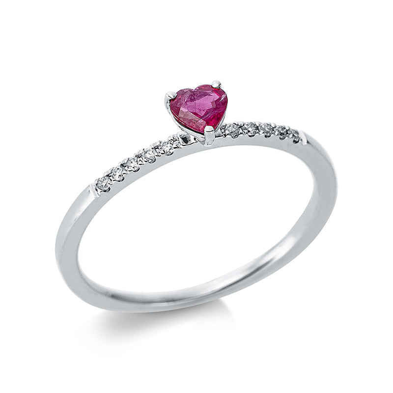 Ring mit Rubin  aus 750/-18 Karat Weißgold mit 10 Diamanten 0