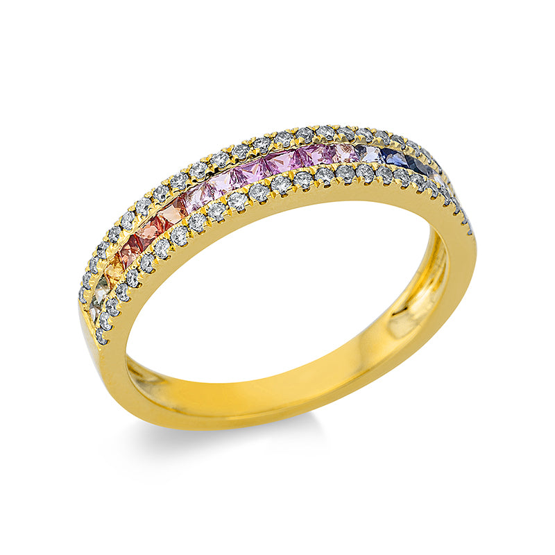Ring mit Saphir  aus 750/-18 Karat Gelbgold mit 50 Diamanten 0