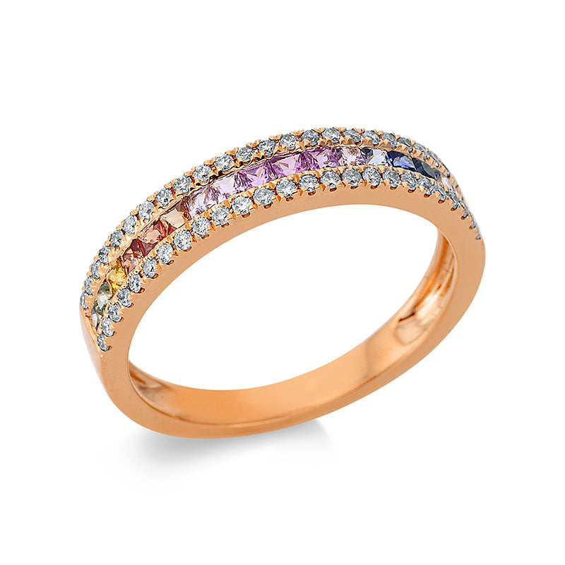 Ring mit Saphir  aus 750/-18 Karat Rotgold mit 50 Diamanten 0