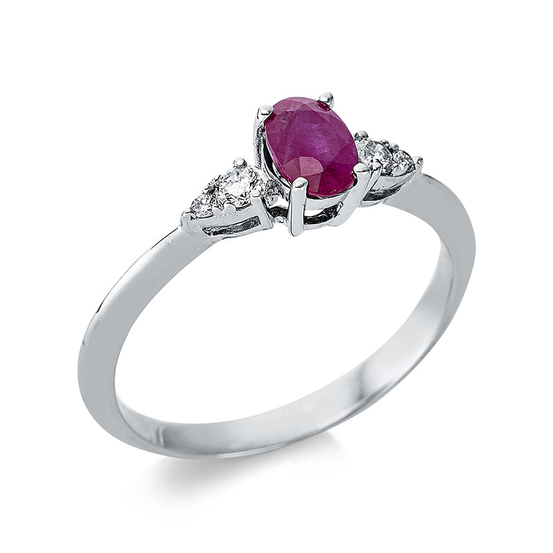 Ring mit Rubin  aus 750/-18 Karat Weißgold mit 4 Diamanten 0