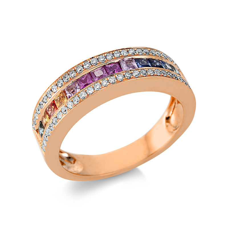Ring mit Saphir  aus 750/-18 Karat Rotgold mit 54 Diamanten 0