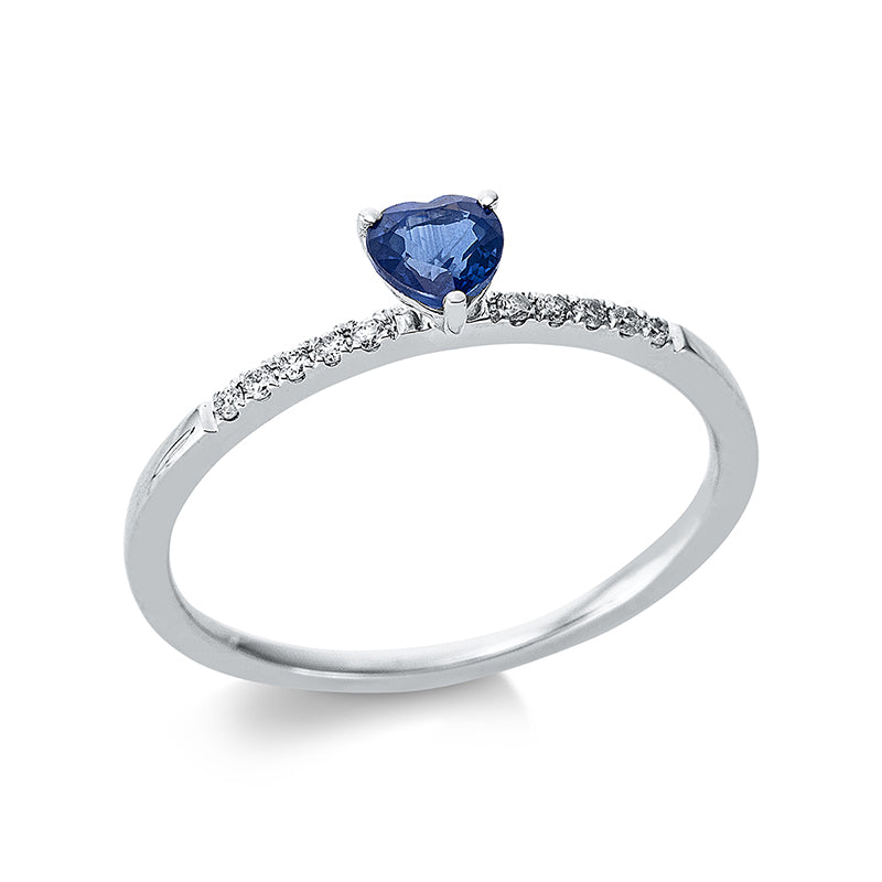 Ring mit Saphir  aus 750/-18 Karat Weißgold mit 10 Diamanten 0