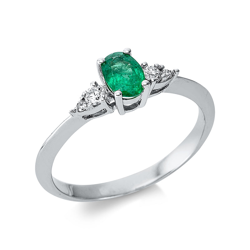 Ring mit Smaragd  aus 750/-18 Karat Weißgold mit 4 Diamanten 0