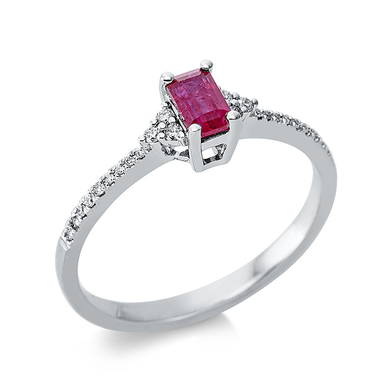 Ring mit Rubin  aus 750/-18 Karat Weißgold mit 24 Diamanten 0
