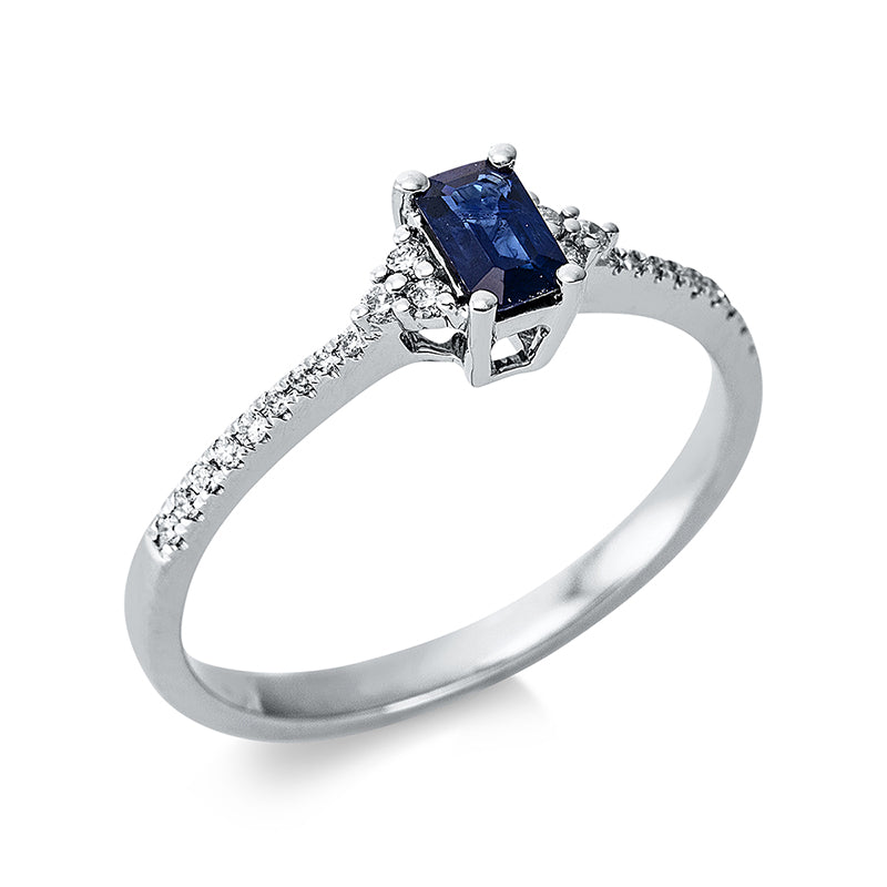 Ring mit Saphir  aus 750/-18 Karat Weißgold mit 24 Diamanten 0