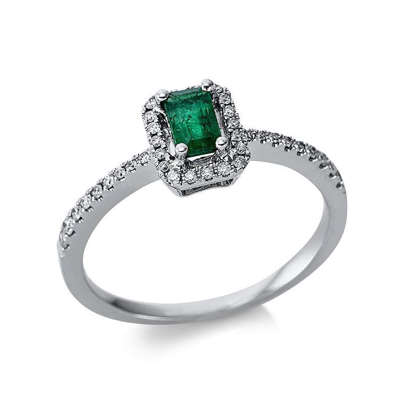 Ring mit Smaragd  aus 750/-18 Karat Weißgold mit 38 Diamanten 0