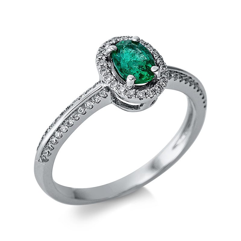 Ring mit Smaragd  aus 750/-18 Karat Weißgold mit 70 Diamanten 0