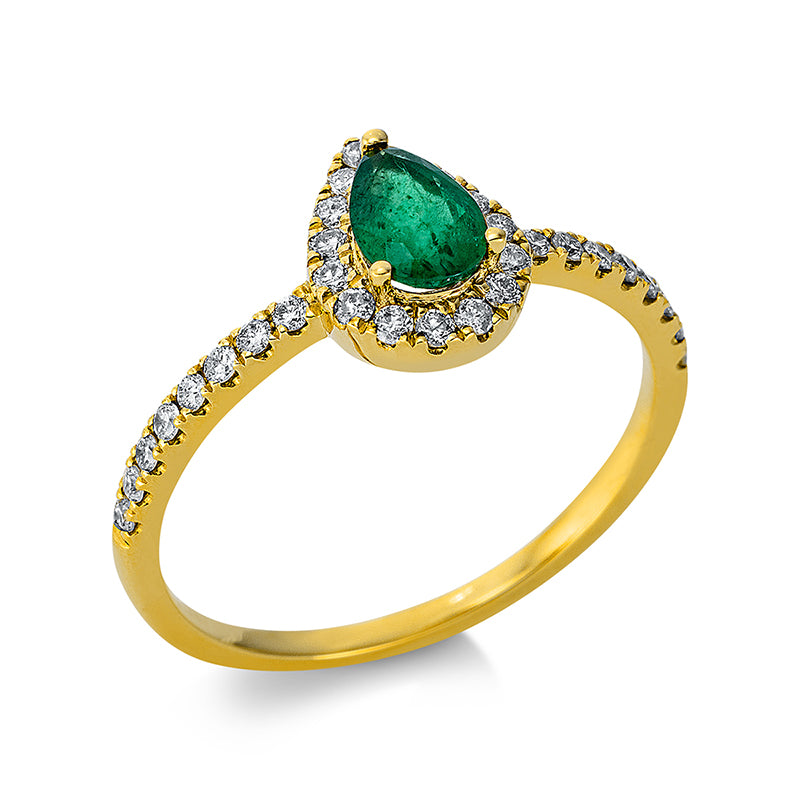 Ring mit Smaragd  aus 750/-18 Karat Gelbgold mit 31 Diamanten 0