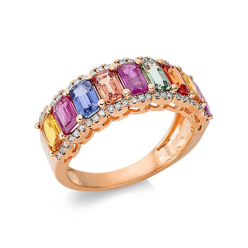 Ring mit Saphir  aus 750/-18 Karat Rotgold mit 54 Diamanten 0