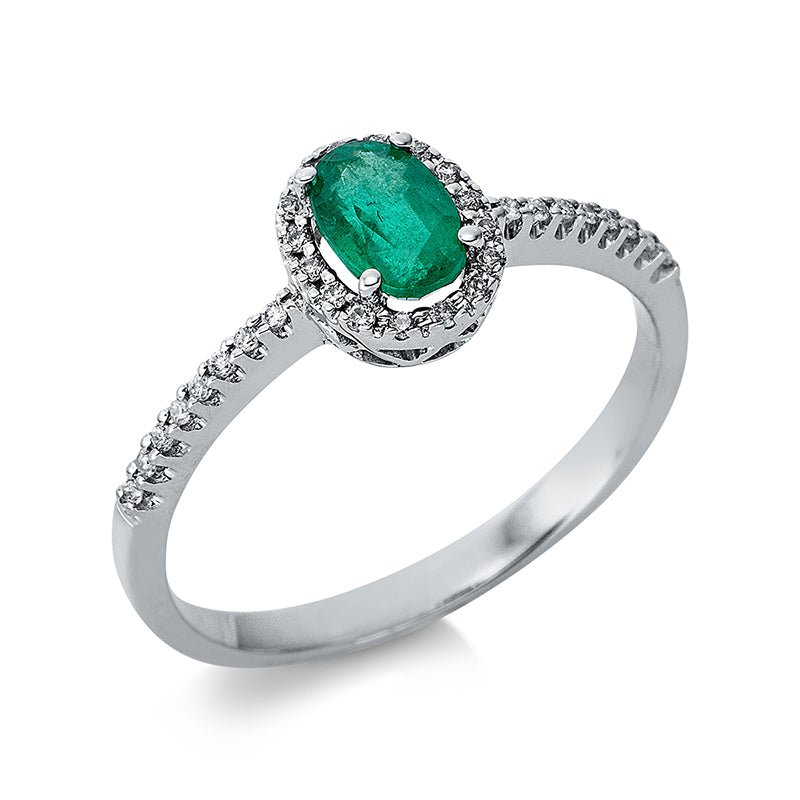 Ring mit Smaragd  aus 750/-18 Karat Weißgold mit 32 Diamanten 0