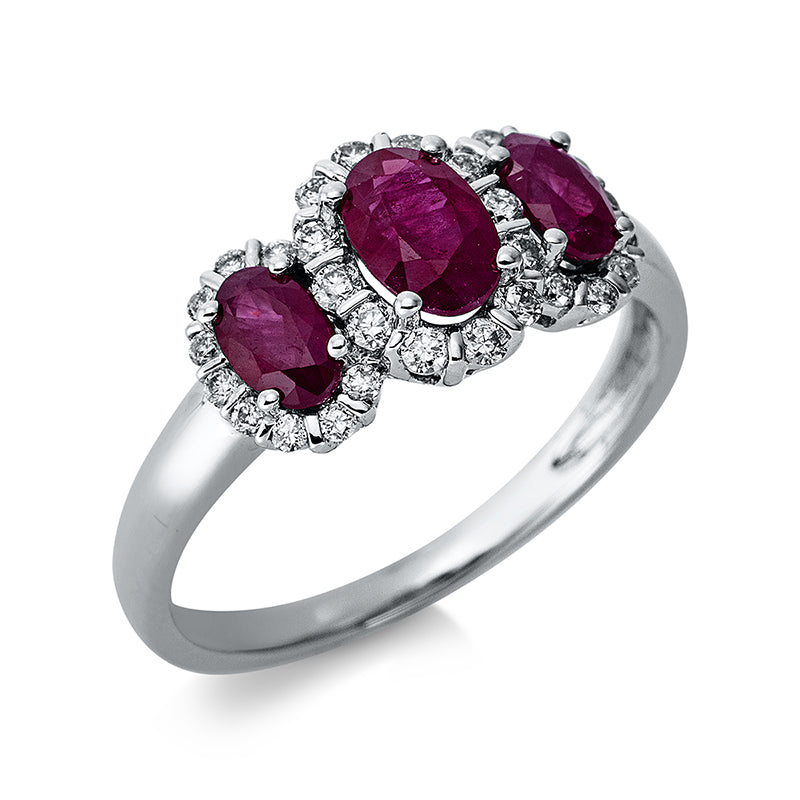 Ring mit Rubin  aus 750/-18 Karat Weißgold mit 30 Diamanten 0