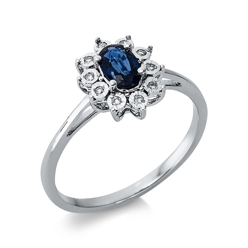 Ring mit Saphir  aus 750/-18 Karat Weißgold mit 10 Diamanten 0