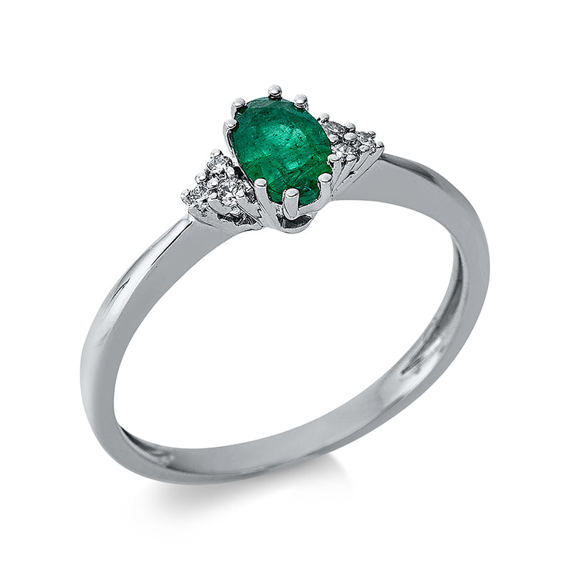 Ring mit Smaragd  aus 750/-18 Karat Weißgold mit 6 Diamanten 0