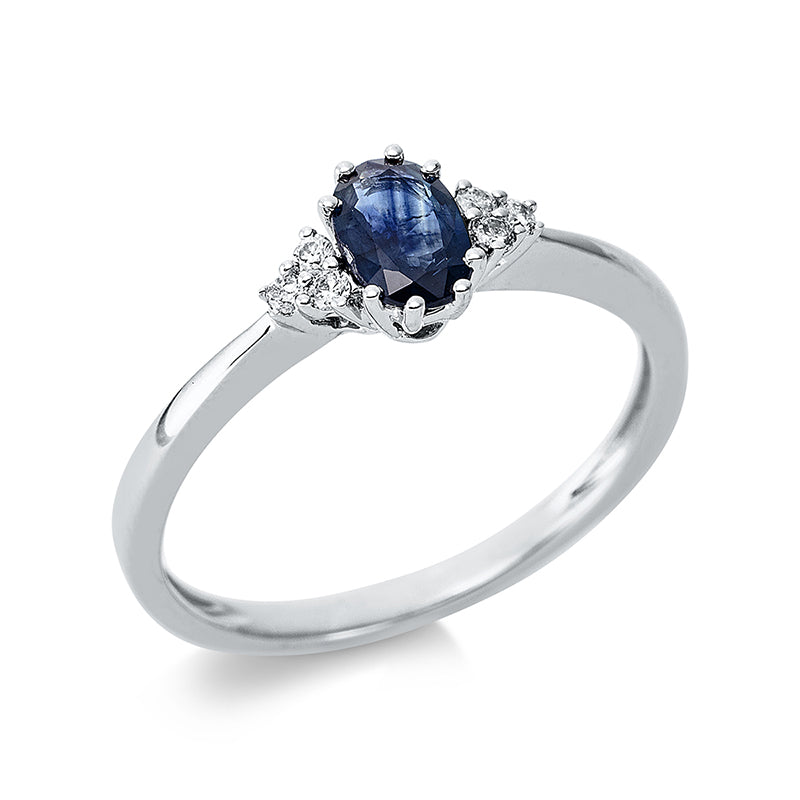 Ring mit Saphir  aus 750/-18 Karat Weißgold mit 6 Diamanten 0