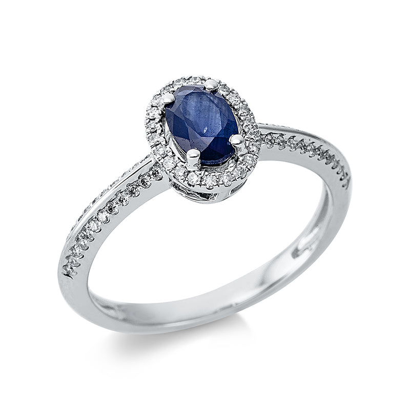 Ring mit Saphir  aus 750/-18 Karat Weißgold mit 70 Diamanten 0