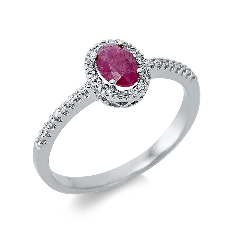 Ring mit Rubin  aus 750/-18 Karat Weißgold mit 32 Diamanten 0
