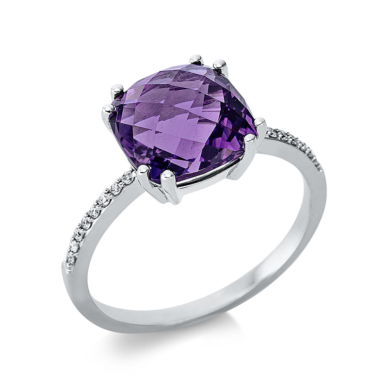 Ring mit Amethyst  aus 750/-18 Karat Weißgold mit 16 Diamanten 0