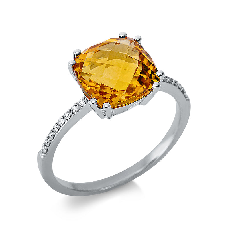 Ring mit Citrin  aus 750/-18 Karat Weißgold mit 16 Diamanten 0
