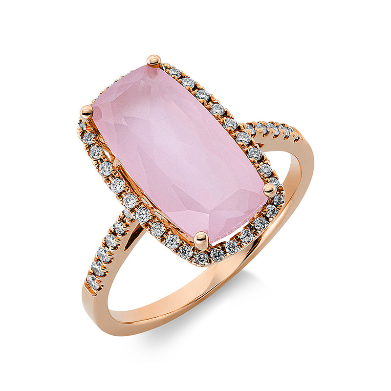 Ring mit Rosenquarz  aus 750/-18 Karat Rotgold mit 44 Diamanten 0