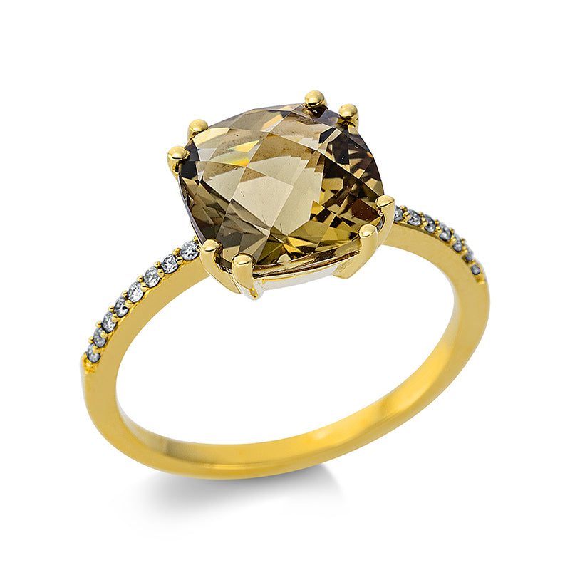 Ring mit Quarz  aus 750/-18 Karat Gelbgold mit 16 Diamanten 0