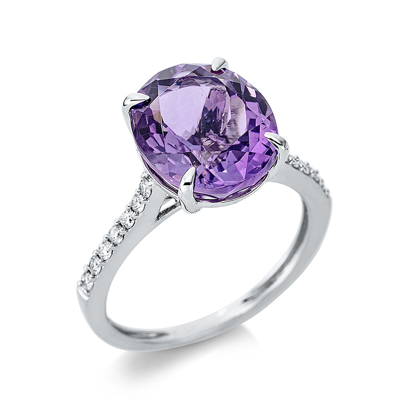 Ring mit Amethyst  aus 750/-18 Karat Weißgold mit 14 Diamanten 0