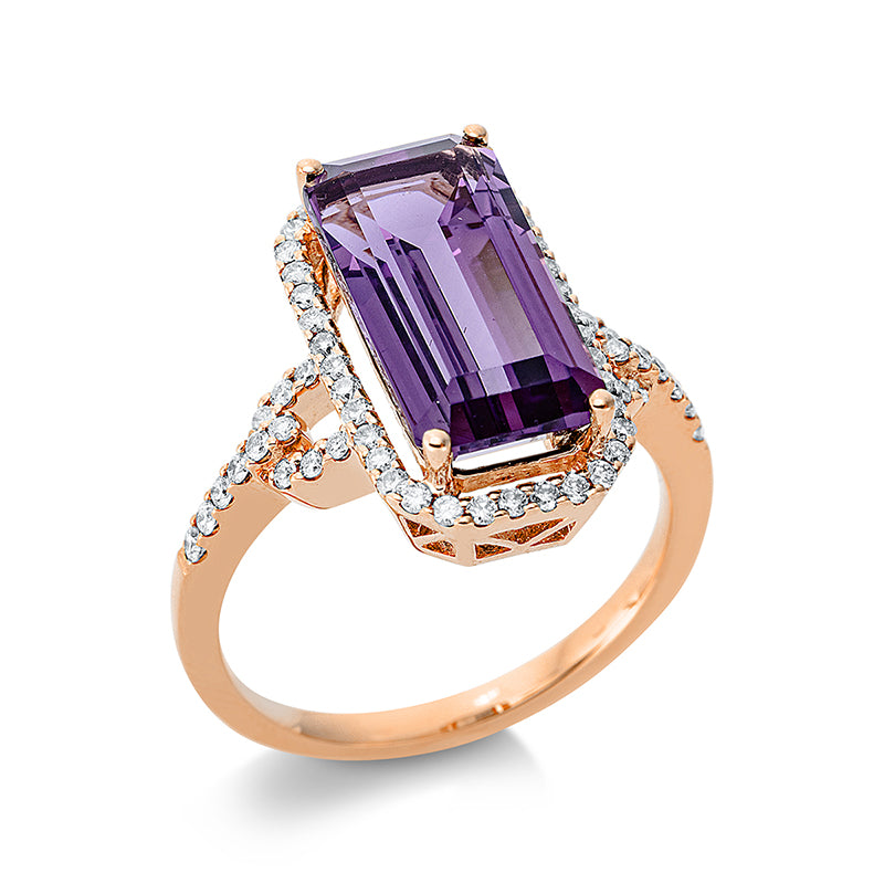 Ring mit Amethyst  aus 750/-18 Karat Rotgold mit 62 Diamanten 0