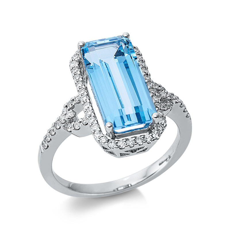 Ring mit Topas  aus 750/-18 Karat Weißgold mit 62 Diamanten 0