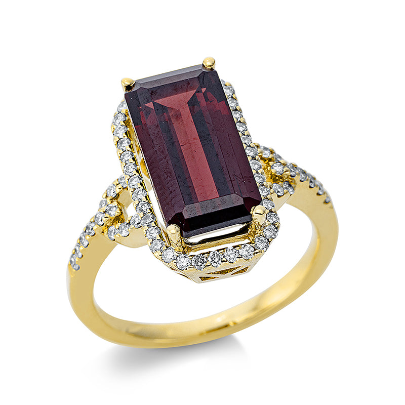 Ring mit Rhodolith  aus 750/-18 Karat Gelbgold mit 62 Diamanten 0