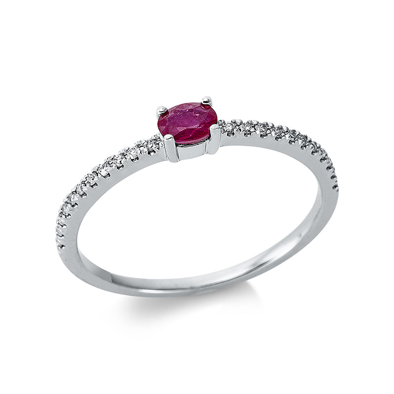 Ring mit Rubin  aus 750/-18 Karat Weißgold mit 22 Diamanten 0