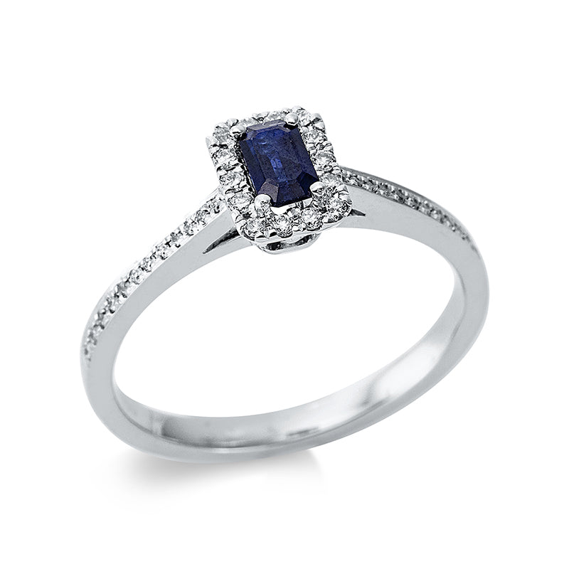 Ring mit Saphir  aus 750/-18 Karat Weißgold mit 38 Diamanten 0