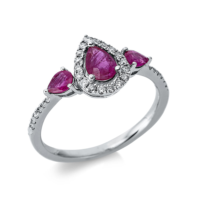 Ring mit Rubin  aus 750/-18 Karat Weißgold mit 30 Diamanten 0