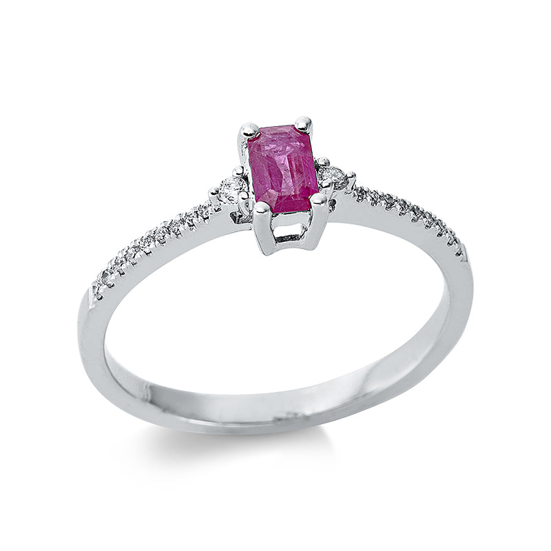 Ring mit Rubin  aus 750/-18 Karat Weißgold mit 20 Diamanten 0