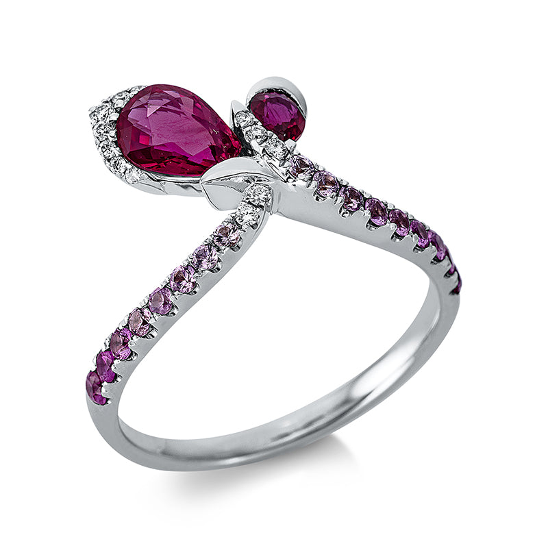 Ring mit Rubin  aus 750/-18 Karat Weißgold mit 30 Diamanten 0