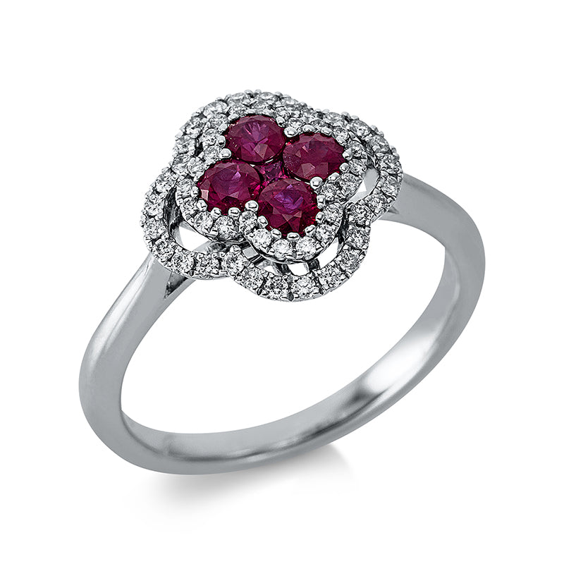 Ring mit Rubin  aus 750/-18 Karat Weißgold mit 52 Diamanten 0