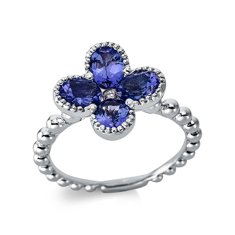Ring mit Tansanit  aus 750/-18 Karat Weißgold mit 1 Diamant 0