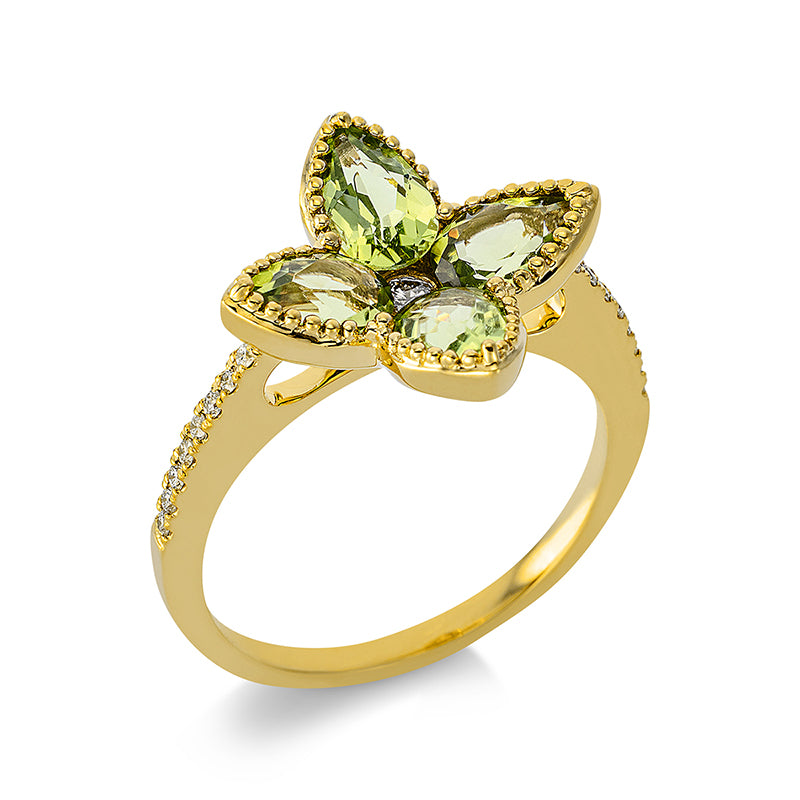 Ring mit Peridot  aus 750/-18 Karat Gelbgold mit 17 Diamanten 0