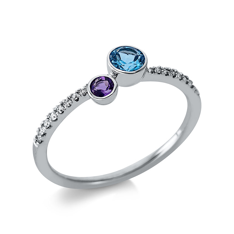 Ring mit Blautopas  aus 750/-18 Karat Weißgold mit 16 Diamanten 0