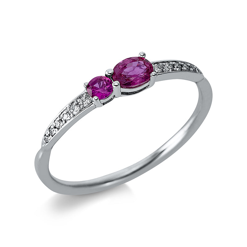 Ring mit Rubin  aus 585/-14 Karat Weißgold mit 12 Diamanten 0