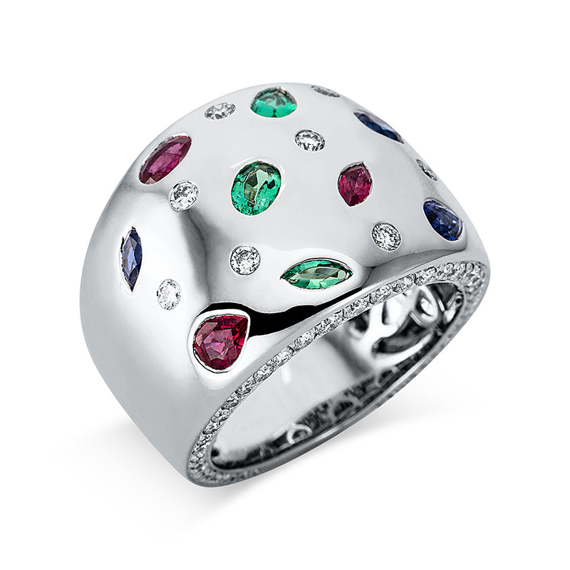 Ring mit Smaragd  aus 750/-18 Karat Weißgold mit 92 Diamanten 0