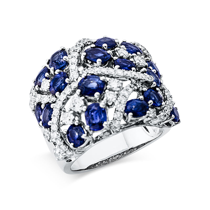 Ring mit Saphir  aus 750/-18 Karat Weißgold mit 76 Diamanten 1