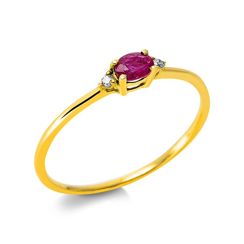 Ring mit Rubin  aus 750/-18 Karat Gelbgold mit 2 Diamanten 0