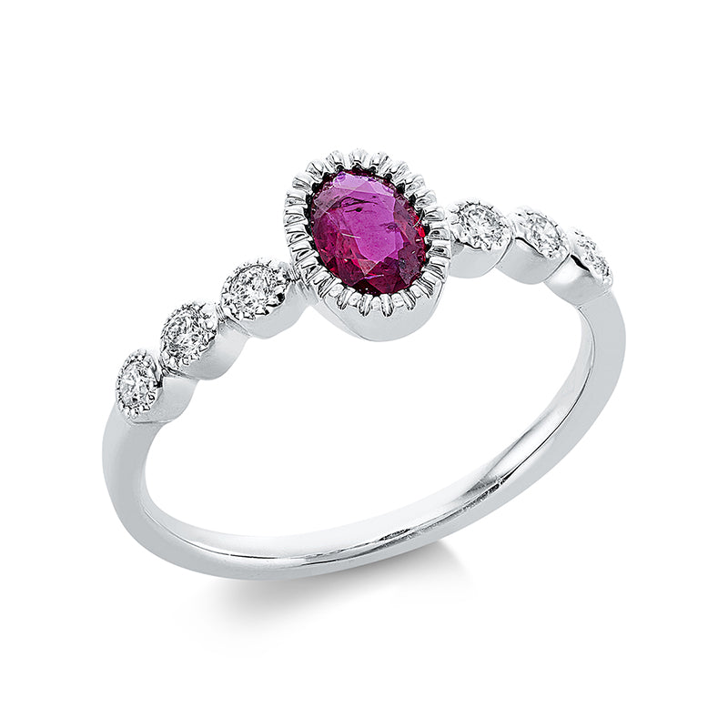 Ring mit Rubin  aus 750/-18 Karat Weißgold mit 6 Diamanten 0