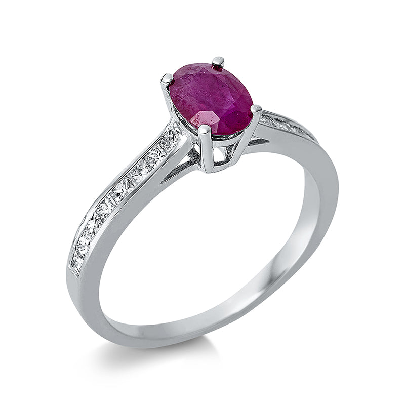 Ring mit Rubin  aus 750/-18 Karat Weißgold mit 16 Diamanten 0