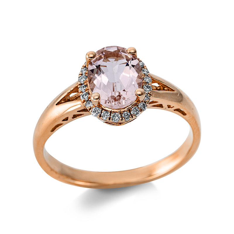 Ring mit Morganit  aus 585/-14 Karat Rotgold mit 22 Diamanten 0