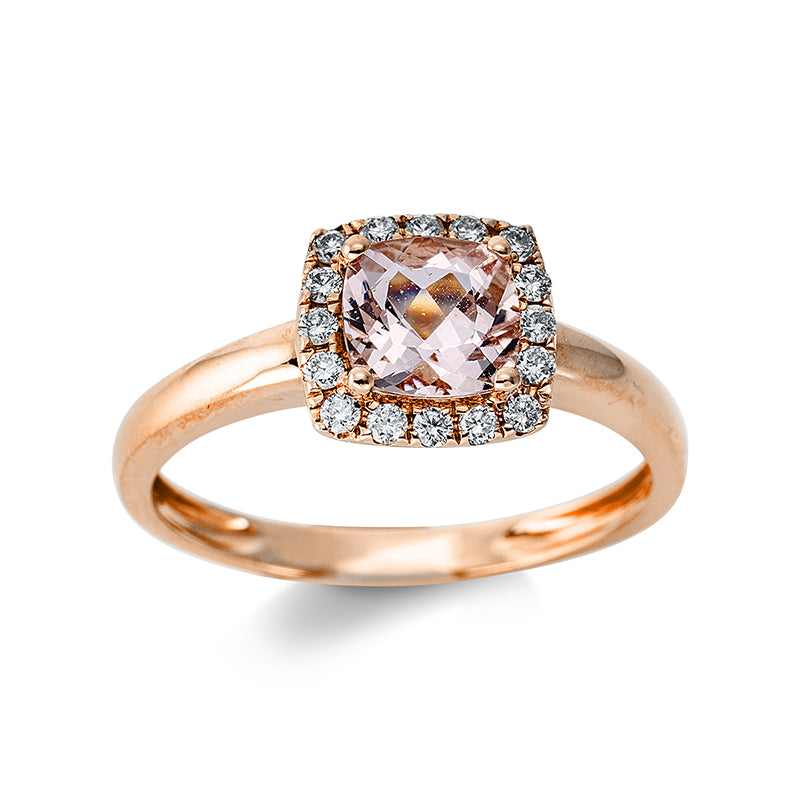 Ring mit Morganit  aus 585/-14 Karat Rotgold mit 16 Diamanten 0