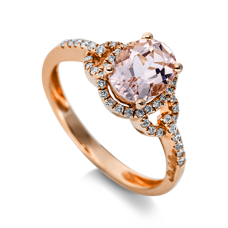 Ring mit Morganit  aus 585/-14 Karat Rotgold mit 46 Diamanten 0