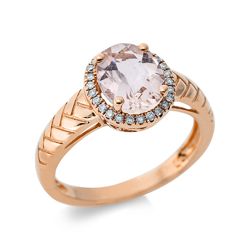 Ring mit Morganit  aus 585/-14 Karat Rotgold mit 26 Diamanten 0