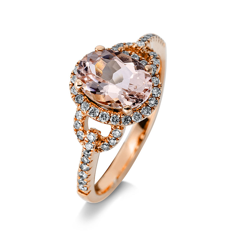 Ring mit Morganit  aus 585/-14 Karat Rotgold mit 50 Diamanten 0