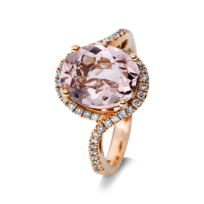Ring mit Morganit  aus 585/-14 Karat Rotgold mit 46 Diamanten 0
